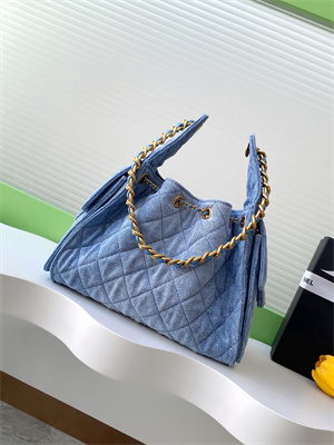 Chanel 25 Small Handbag Blue Denim Gold Tone Metal AS5293