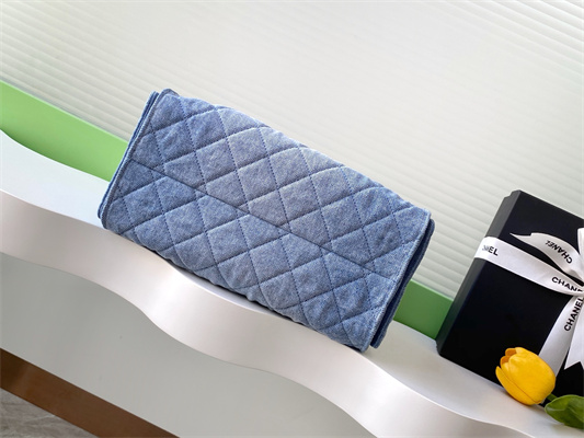 Chanel 25 Small Handbag Blue Denim Gold Tone Metal AS5293