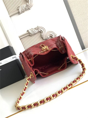 Chanel 25 Small Handbag Grained Calfskin Gold Tone Metal Dk Red AS5293