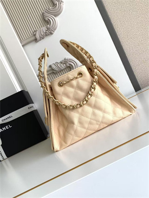 Chanel 25 Small Handbag Grained Calfskin Gold Tone Metal Beige AS5293
