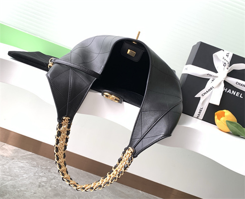 Chanel Large Hobo Bag Lambskin Gold Tone Metal Black AS5425