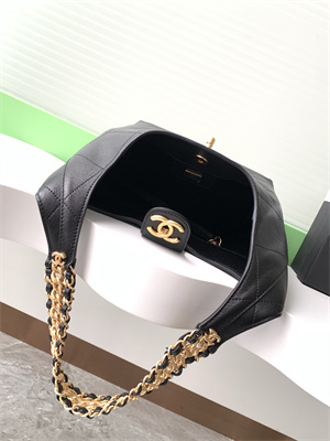 Chanel Hobo Bag Lambskin Gold Tone Metal Black AS5403