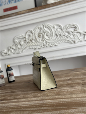 Kelly Pochette Bag Embossed Crocodile Silver Tone Hardware Vanille HS