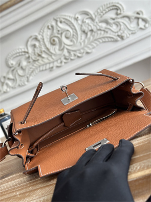 Kelly Messenger Bag Togo Leather Silver Tone Hardware In Gold Color HS