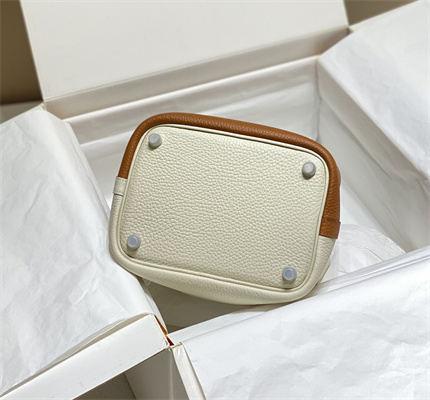 Picotin Lock Bag 18 Togo Leather Silver Tone Metal In Craie/Gold HS