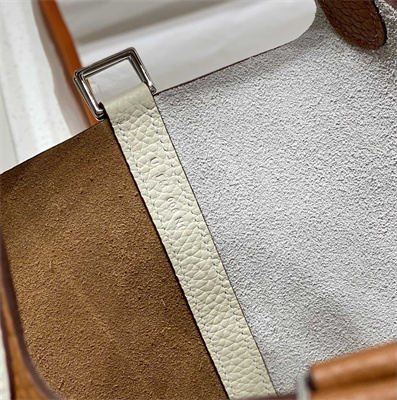 Picotin Lock Bag 18 Togo Leather Silver Tone Metal In Craie/Gold HS