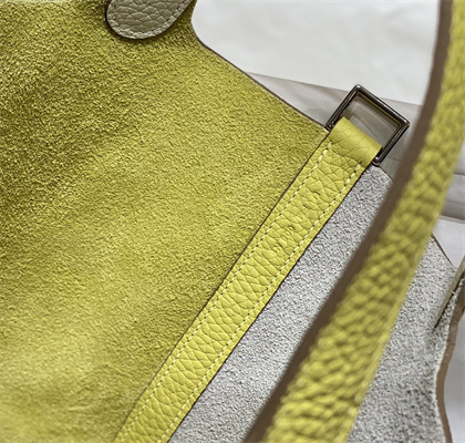 Picotin Lock Bag 18 Togo Leather Silver Tone Metal In Craie/Jaune Poussin HS