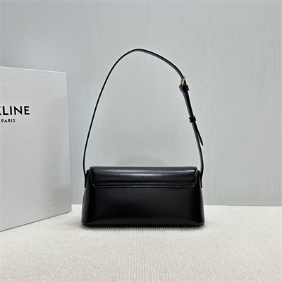 Celine Triomphe Shoulder Bag In Shiny Calfskin Black Color