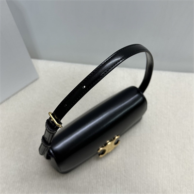 Celine Triomphe Shoulder Bag In Shiny Calfskin Black Color