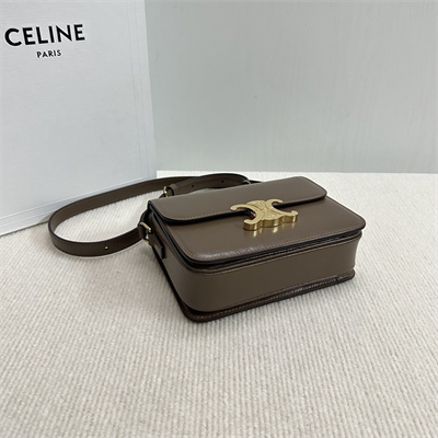 Celine Teen Triomphe Bag In Shiny Calfskin Dk Brown Color