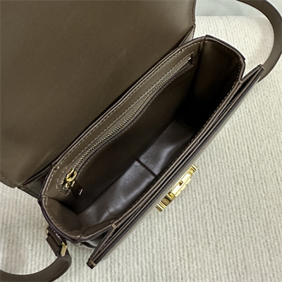 Celine Teen Triomphe Bag In Shiny Calfskin Dk Brown Color