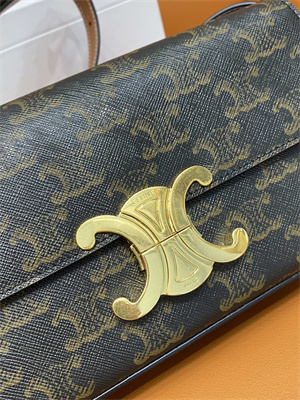 Celine Triomphe Shoulder Bag IN TRIOMPHE CANVAS AND CALFSKIN Tan