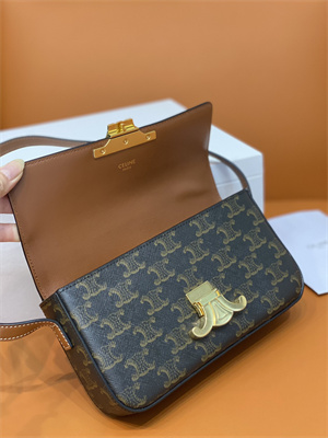 Celine Triomphe Shoulder Bag IN TRIOMPHE CANVAS AND CALFSKIN Tan