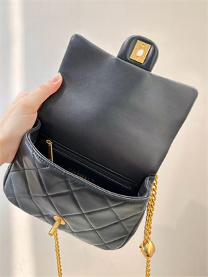 Chanel Mini Flap Bag Lambskin Gold Tone Metal Black AS3828