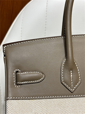 Bir.kin Bag Swift Leather & Canvas 25/30 Gold/Silver Hardware In Etoupe HS