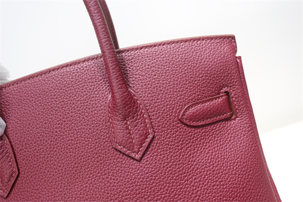 Bir.kin Bag TOGO Leather 25/30/35CM Gold/Silver Hardware In Bordeaux Color HS