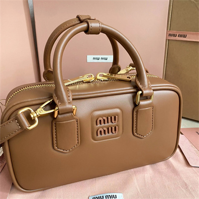 MiuMiu Arcadie Leather Top handle bag Cognac Color