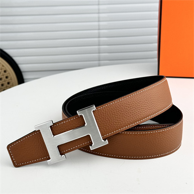 Hermes Men’s Reversible Belt 38MM Calfskin Leather Silver Tone Hardware Brown/Black