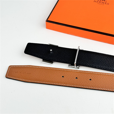 Hermes Men’s Reversible Belt 38MM Calfskin Leather Silver Tone Hardware Brown/Black