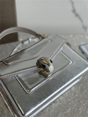 BVLGARI Serpenti Forever Mini top handle bag Calfskin Leather Silver Color 293666