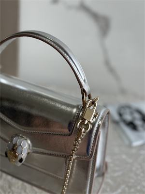 BVLGARI Serpenti Forever Mini top handle bag Calfskin Leather Silver Color 293666