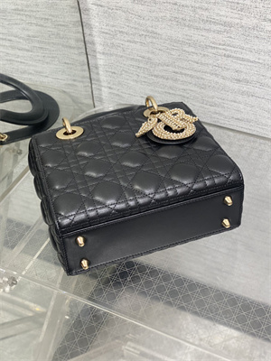 CD Small Lady Di.or My ABCDior Bag Cannage Lambskin Gold Tone Metal With Pearl Charm Black