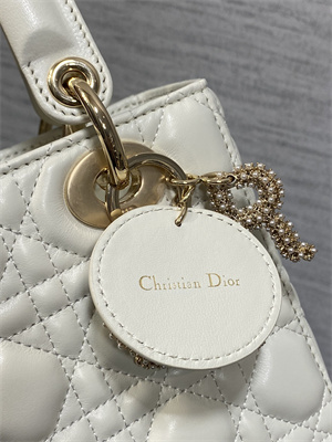 CD Small Lady Di.or My ABCDior Bag Cannage Lambskin Gold Tone Metal With Pearl Charm White