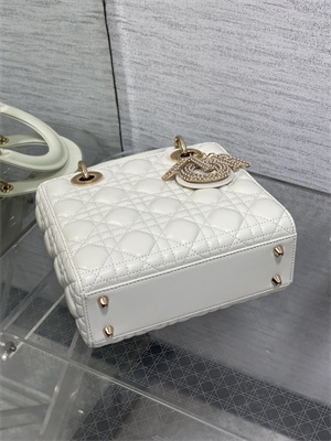 CD Small Lady Di.or My ABCDior Bag Cannage Lambskin Gold Tone Metal With Pearl Charm White