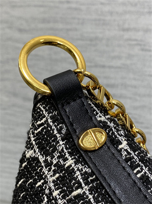 Diorstar Hobo Bag With Chain Black Tweed with White Cannage Motif