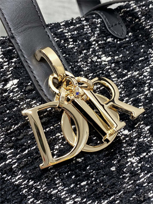 CD Small TOUJOURS Vertical Tote Bag Black Tweed with White Cannage Motif