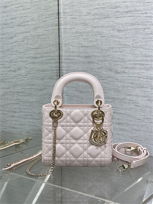 CD Mini Lady Dior Bag Cannage Lambskin Gold Tone Metal Sakura Pink