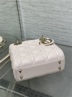 CD Mini Lady Dior Bag Cannage Lambskin Gold Tone Metal Sakura Pink