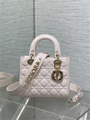 CD Small Lady Di.or My ABCDior Bag Cannage Lambskin Gold Tone Metal Sakura Pink