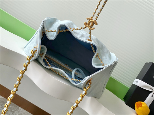 Chanel 25 Medium Handbag Grained Calfskin Gold Tone Metal Blue AS5311