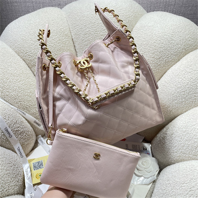 Chanel 25 Medium Handbag Grained Calfskin Gold Tone Metal Pink AS5311