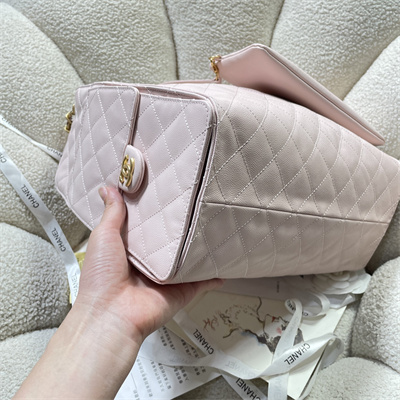 Chanel 25 Medium Handbag Grained Calfskin Gold Tone Metal Pink AS5311