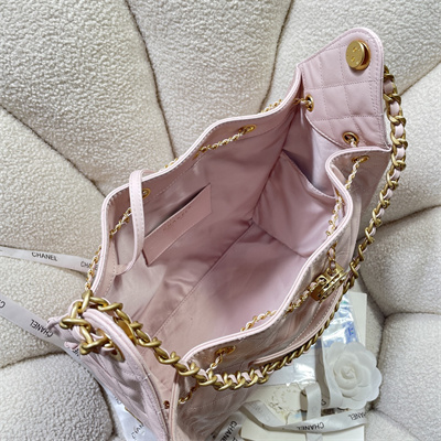 Chanel 25 Medium Handbag Grained Calfskin Gold Tone Metal Pink AS5311