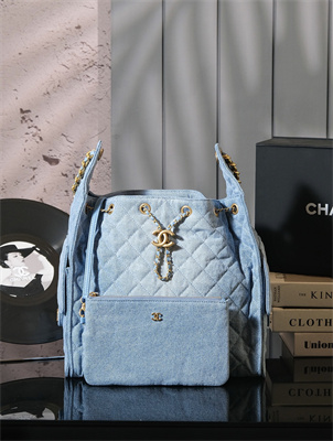 Chanel 25 Medium Handbag Denim Blue Gold Tone Metal Blue AS5311