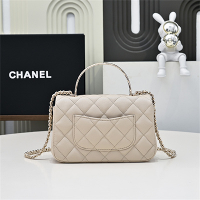 Chanel 25s Mini Top Handle Bag Gold Tone Metal Chai AS4591