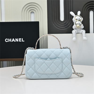 Chanel 25s Mini Top Handle Bag Gold Tone Metal Blue AS4591