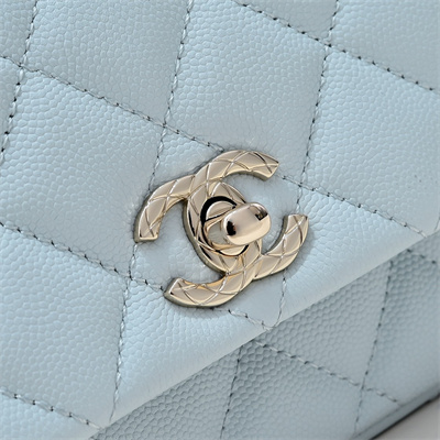 Chanel 25s Mini Top Handle Bag Gold Tone Metal Blue AS4591