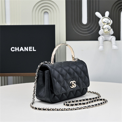 Chanel 25s Mini Top Handle Bag Gold Tone Metal  Black AS4591