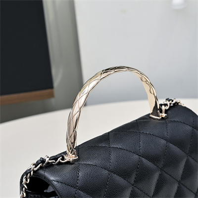 Chanel 25s Mini Top Handle Bag Gold Tone Metal  Black AS4591