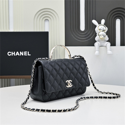 Chanel 25s Top Handle Bag Gold Tone Metal Black AS5554