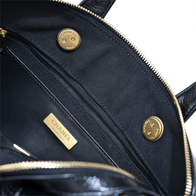 Cha.nel Large Bowling Bag Grained Shiny Calfskin & Gold-Tone Metal Black AS5579