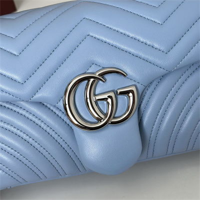 Gu.cci GG Marmont medium shoulder bag matelassé chevron lambskin leather Silver toned hardware Lt Blue 837267