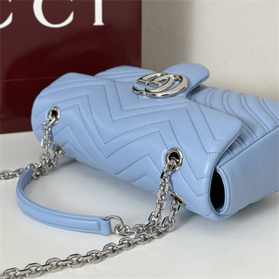 Gu.cci GG Marmont medium shoulder bag matelassé chevron lambskin leather Silver toned hardware Lt Blue 837267