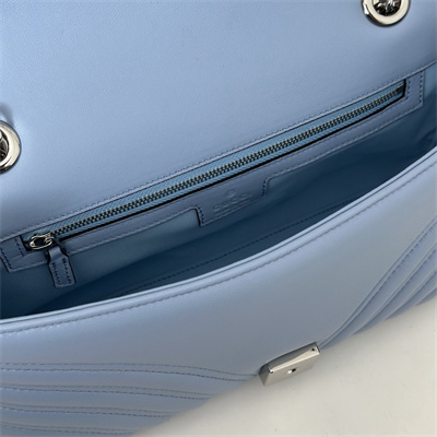 Gu.cci GG Marmont medium shoulder bag matelassé chevron lambskin leather Silver toned hardware Lt Blue 837267