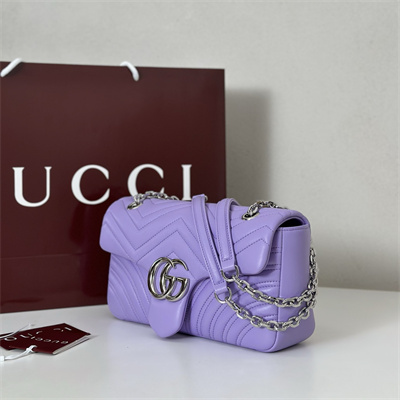 Gu.cci GG Marmont medium shoulder bag matelassé chevron lambskin leather Silver toned hardware Lilac 837267