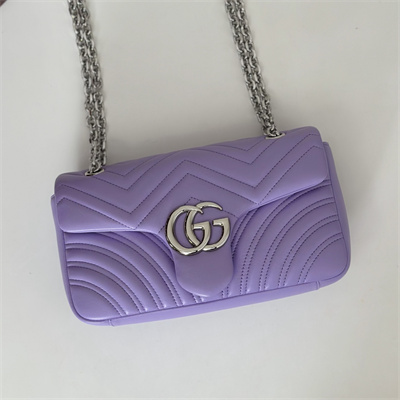 Gu.cci GG Marmont medium shoulder bag matelassé chevron lambskin leather Silver toned hardware Lilac 837267